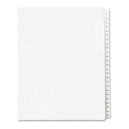 Avery Dennison Avery Side Tab Collated Legal Index Divider, 1 to 25, 8.5"x11", 25 Tabs, White/White 1701